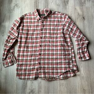 Mens Orvis Flannel Plaid Cotton Button Down Shirt Sz XXL Tan Brown Red Outdoors